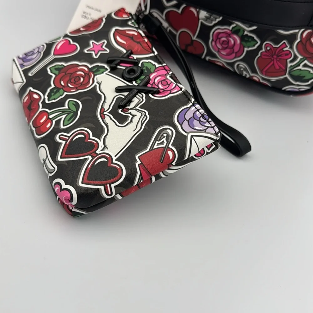 Betsey Johnson Hearts Roses Train Case + Wristlet NWT‎ Y2K Travel